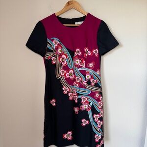 Trina Turk Dress Women's Size 4 Black Pink Multi Floral Natasha Mini Sheath